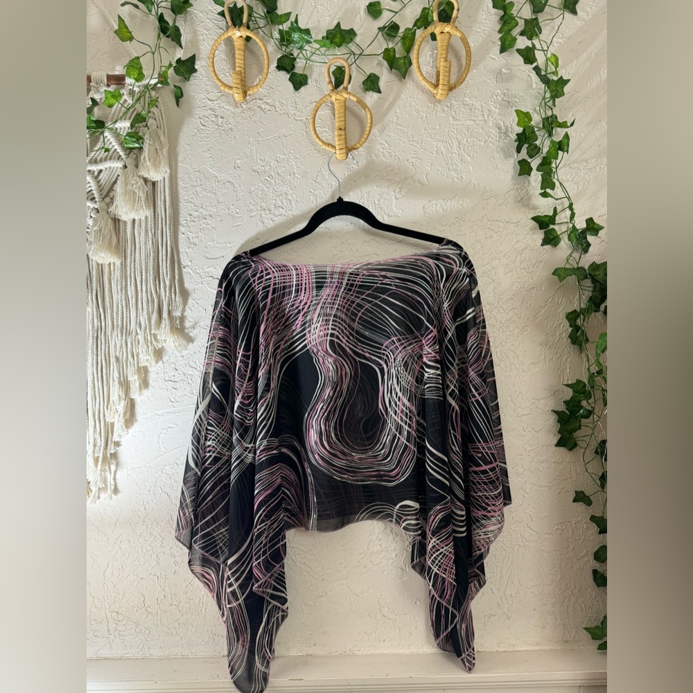 Vintage Y2K 90’S Black & Pink One Size Poncho With Side Slits Retro Streetwear - Picture 5 of 11